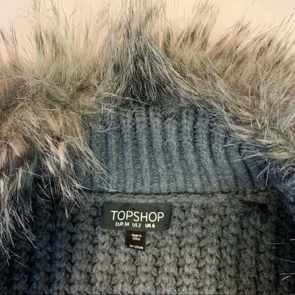 NWOT Topshop gray faux fur cardigan sweater size 2 - Picture 8 of 12